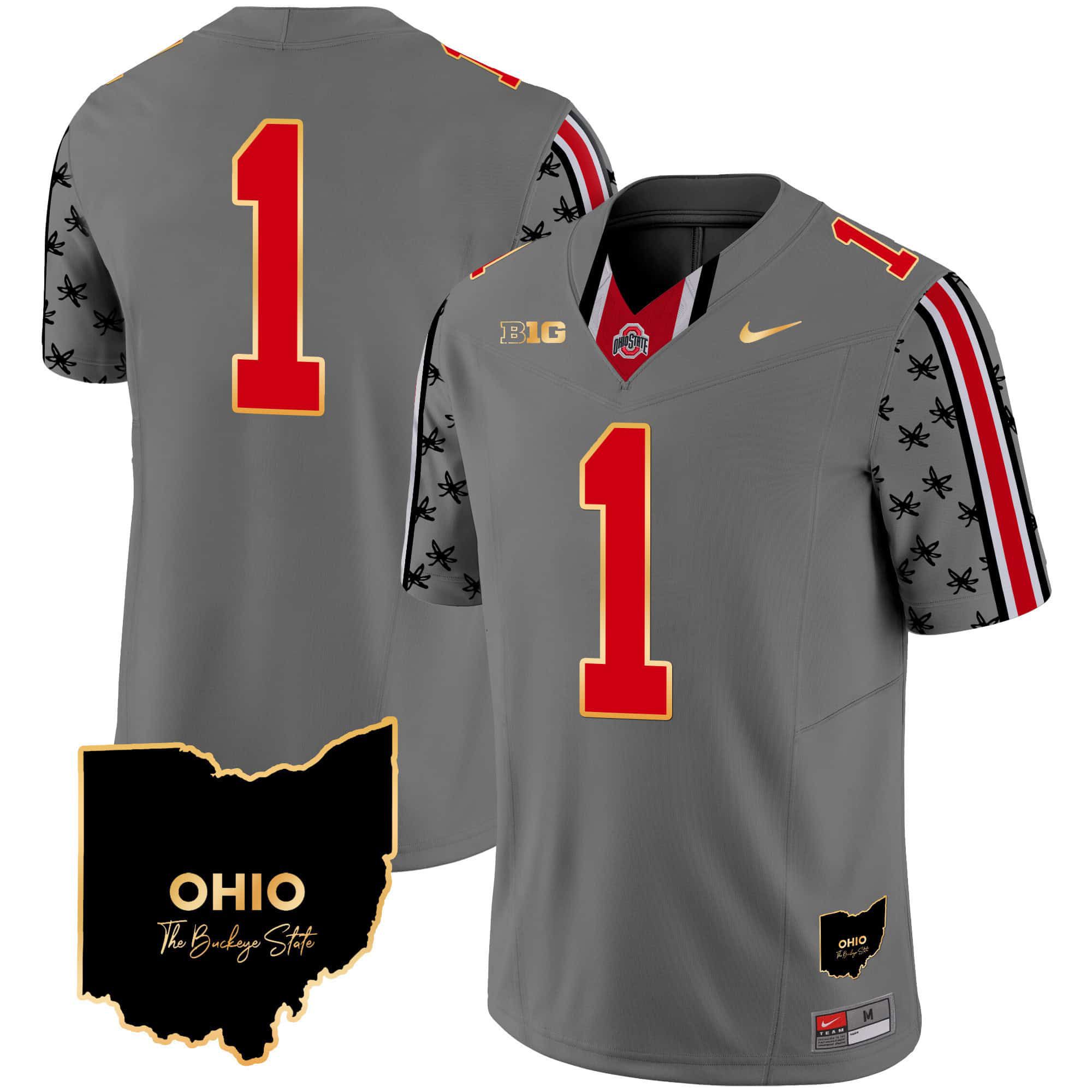 Men Ohio State Buckeyes #1 No Name Grey 2024 Nike Home Patch Gold Trim Vapor Limited NCAA Jersey